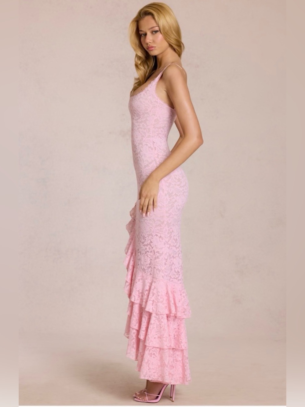 Oh Polly Pink Lace Ruffle Maxi Dress - Picture 5 of 6